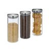 Rinkinys iš 3 skaidrių indelių biriems produktams 24x9,5cm, 1.5L., sidabrinės spalvos
