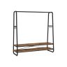 Clothes rack with steel frame, 2 shelves and 6 hooks, vintage brown/black