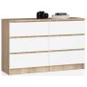 Komoda NORE K120 su 6-iais stalčiais, ąžuolo/baltos spalvos