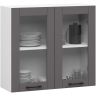 Pakabinama virtuvės spintelė-vitrina OLIWIA W80, 2 durelės, baltos/pilkos spalvos, 80 × 72 × 30,5 cm