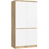 Spinta AKORD Furniture Factory S90, 4 durys ir 4 lentynos, rudos/baltos spalvos, 90 × 180 × 51 cm