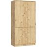 Spinta AKORD Furniture Factory S90, 4 durys ir 4 lentynos, rudos spalvos, 90 × 180 × 51 cm