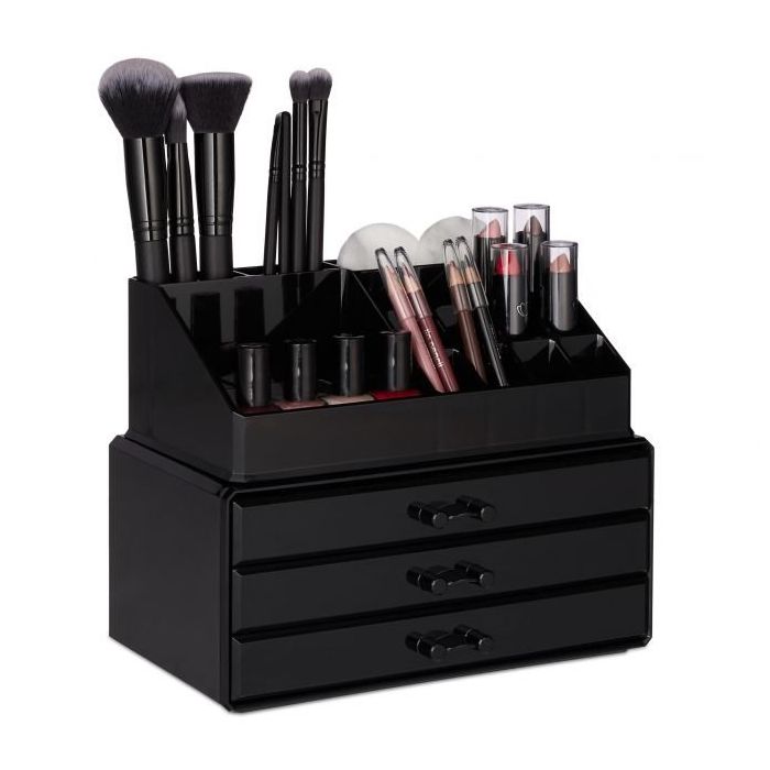 Makiažo organizatorius su stalčiais 19x23,5x14cm., juodos spalvos