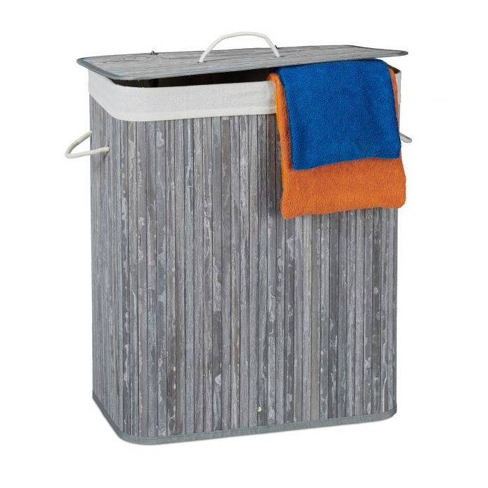Корзина для белья с 2 отделениями 63x55x35 см, 95 л, серо-белая