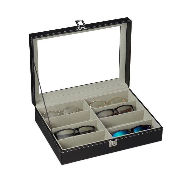 Akinių dėžutė su 8 skyriais 8,5x33,5x24,5cm., plikos/juodos spalvos