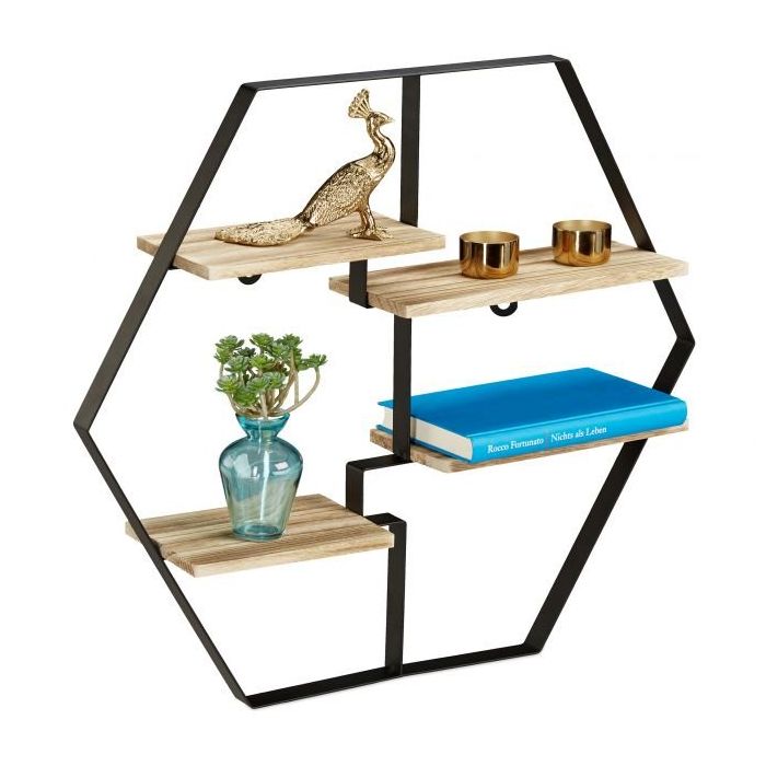 Полка настенная для гостиной 52x60x12см., светло-коричневая/черная.