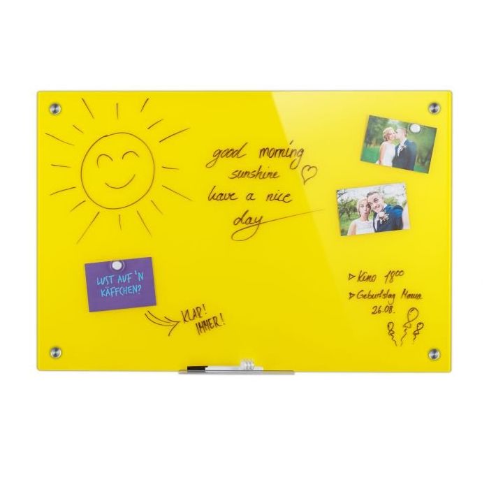 Стекло, магнитная доска 60х90х6,5 см., цвет желтый.