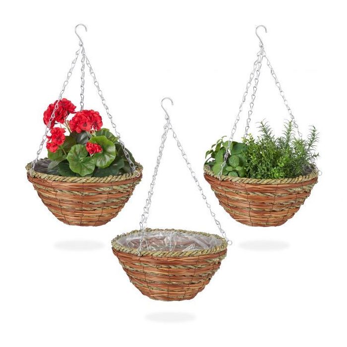 Rinkinys iš 3 kabančių vazonų 16x31cm., rudos/žalios/sidabrinės spalvos