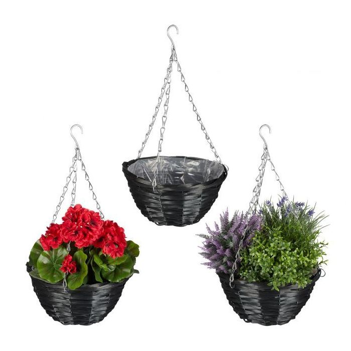 Rinkinys iš 3 kabančių vazonų 13x25cm., juodos/sidabrinės spalvos