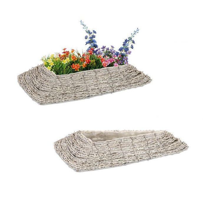 Rinkinys iš 2 sodo vazonų 10x55x25cm., šviesiai rudos/baltos spalvos