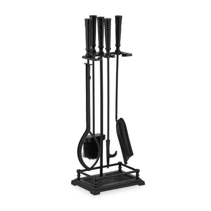 Rinkinys iš 4 židinio įrankių ir stovo 64x23x16cm., juodos spalvos