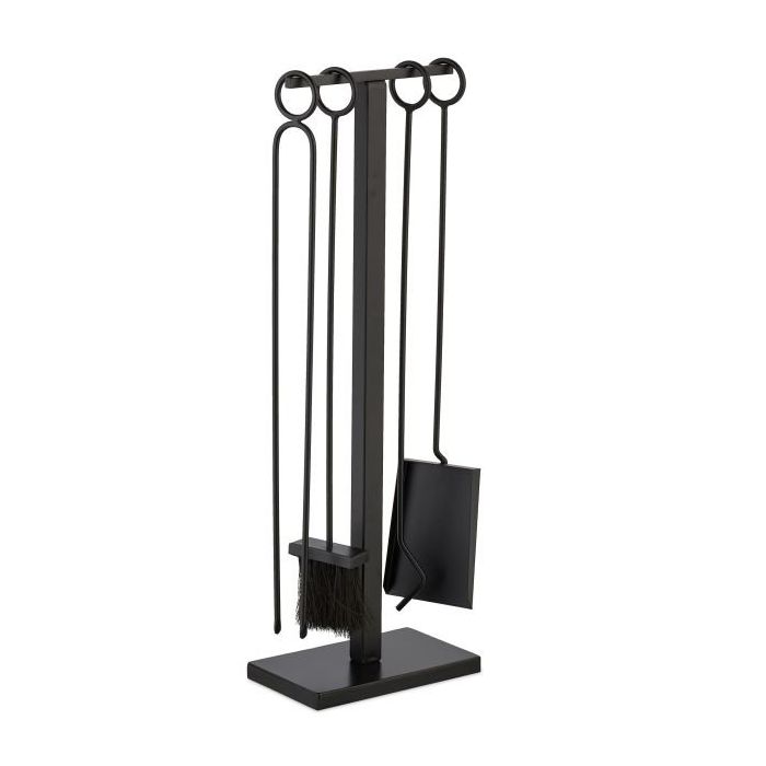 Rinkinys iš 4 židinio įrankių ir stovo 77,5x25,5x15,5cm., juodos spalvos