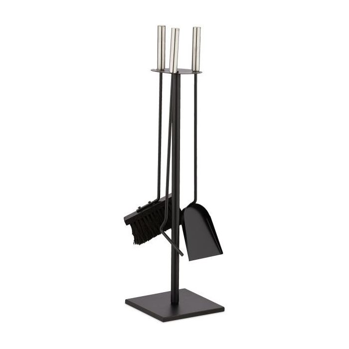 Rinkinys iš 3 židinio įrankių ir stovo 67x17x17cm., juodos/sidabrinės spalvos