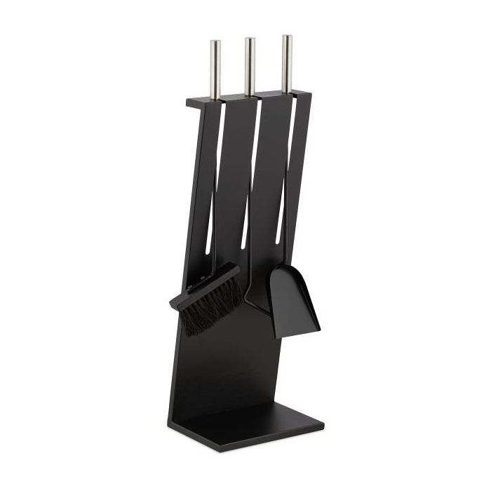 Rinkinys iš 3 židinio įrankių ir stovo 72x23x17cm., juodos/sidabrinės spalvos