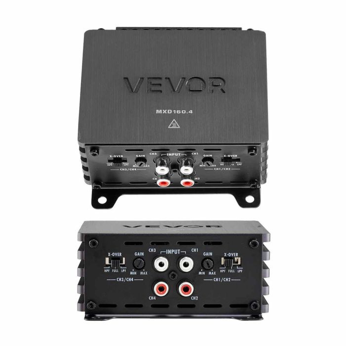 Automobilio garso stiprintuvas VEVOR MXD160.4, 4 kanalų, 111 × 110 × 49 mm