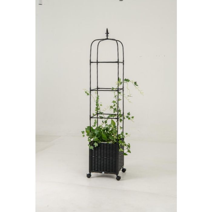 Gėlių dėžė su grotelėmis 40x40x211cm., juodos spalvos