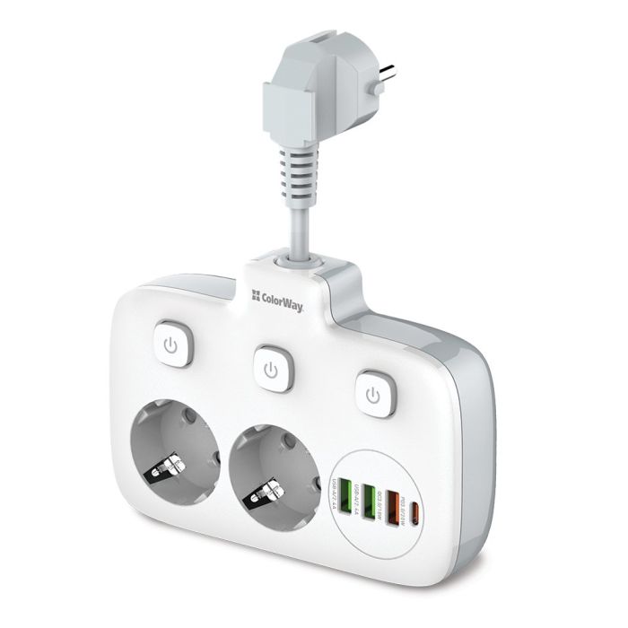Elektros ilgintuvas ColorWay CW-CHE24PDW, 1 USB Type-C PD, 3 USB-A