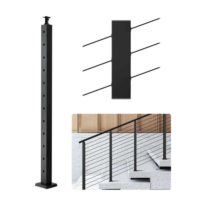 Trosinis laiptų turėklų stulpas, nerūdijantis plienas, juodas, 42x2x2 colių
