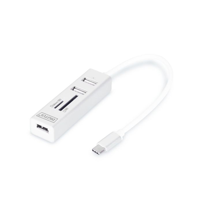 USB Type-C OTG šakotuvas Digitus DA-70243, 3 prievadų su kortelių skaitytuvu