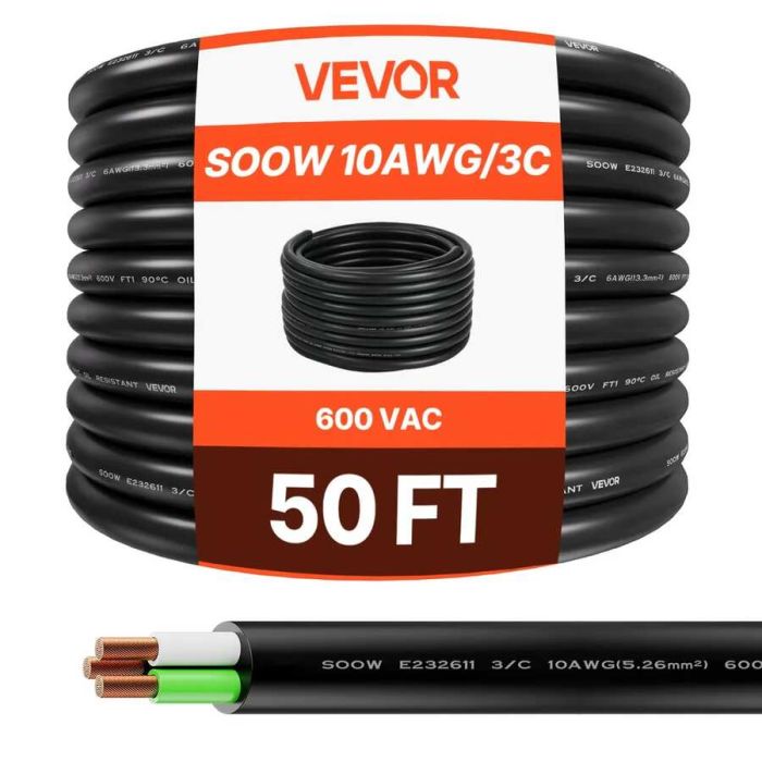 50 pėdų 10 AWG varinis elektros maitinimo kabelis, ilgintuvas
