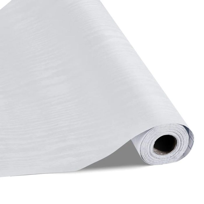 Lipnūs baltos medžio tekstūros vinilo tapetai, 45x10 m, vandeniui atsparūs