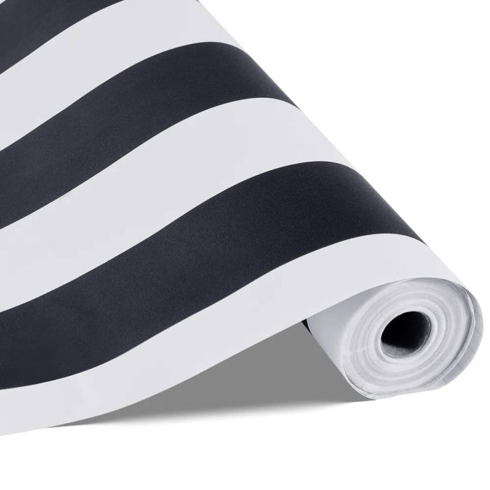 Lipnūs geometriniai sienų tapetai, 45 cm x 15 m, juoda balta