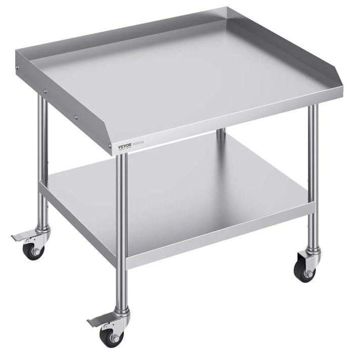Nerūdijančio plieno komercinis darbo stalas 76x91 cm su ratukais