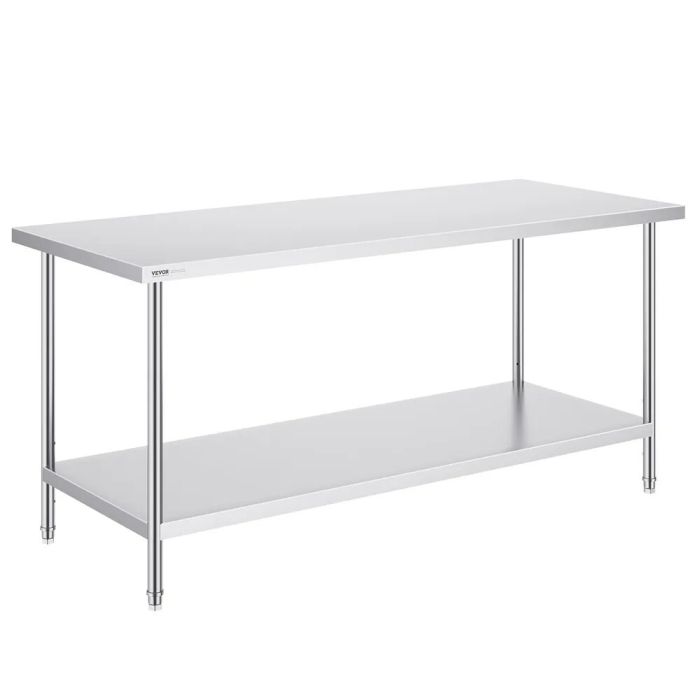 Nerūdijančio plieno paruošimo stalas, 30x72x34 colių, 3 reguliuojami lygiai