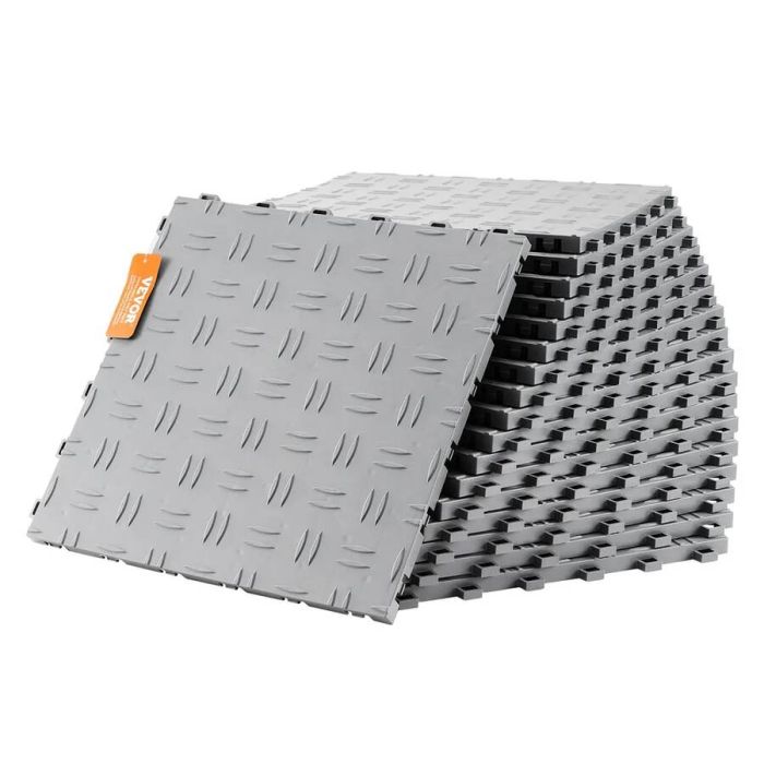 Garažo plytelės neslidžios, dvipusės tekstūros, 12 x 12 colių, sidabrinės, 25 vnt. pakuotėje