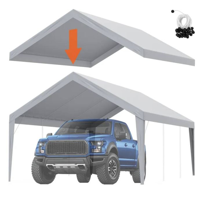 Automobilio stogelio pakaitinis tentas, 13x20 pėdų, pilkas, brezentas, atsparus vandeniui ir UV