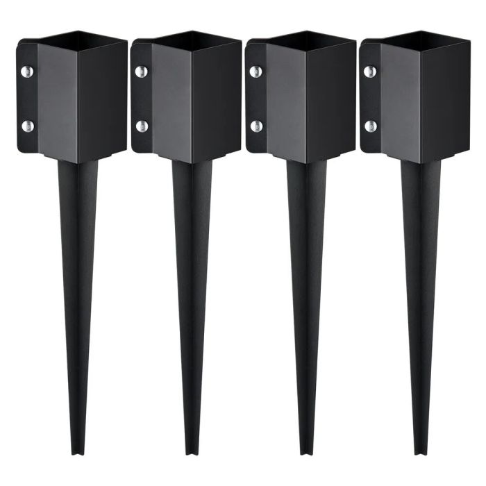 Metalinių tvoros stulpų įžeminimo smaigai 24x4 cm, 4 vnt., juodi