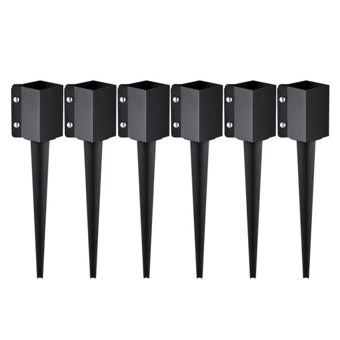 Metalinių tvoros stulpų įžeminimo smaigai, 6 vnt., juodi, 24x4 colių