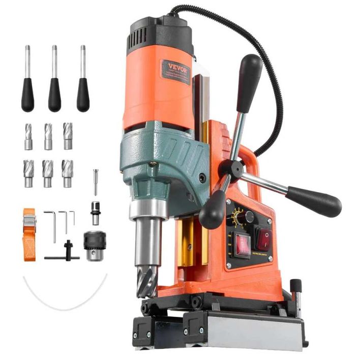 Magnetinės gręžimo staklės, 1400 W, 50 mm, 0–850 aps./min, 6 karūnos