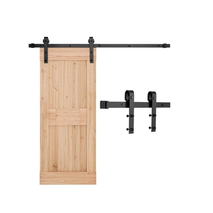 5FT juodas stumdomų tvarto durų furnitūros komplektas, keliamoji galia 330 svarų, suderinamas su 30" pločiu, 1-3/8–1-3/4" storio durims