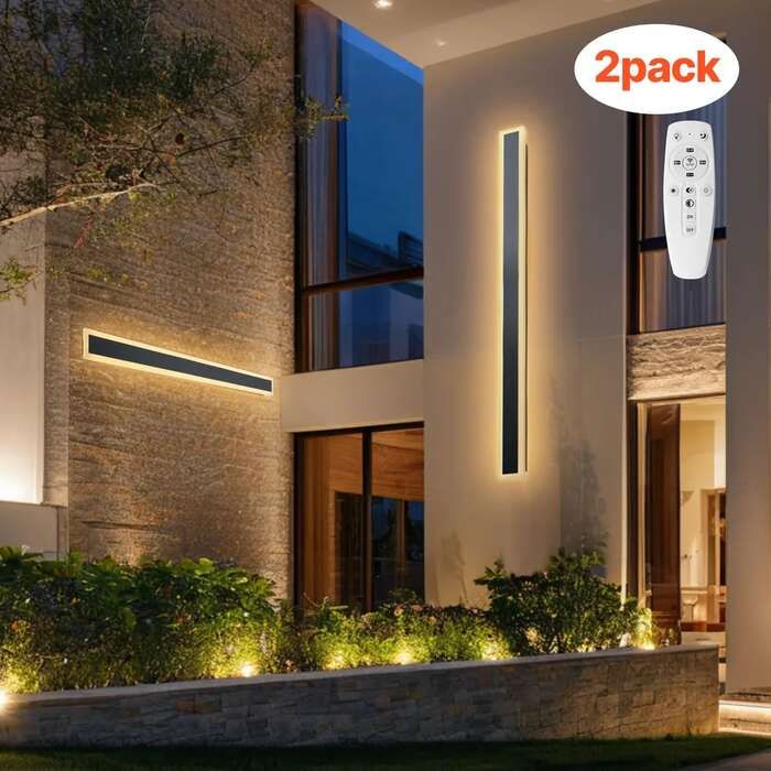 Lauko sieniniai šviestuvai 2 vnt., IP65, nerūdijantys, reguliuojamo ryškumo, 1200 mm