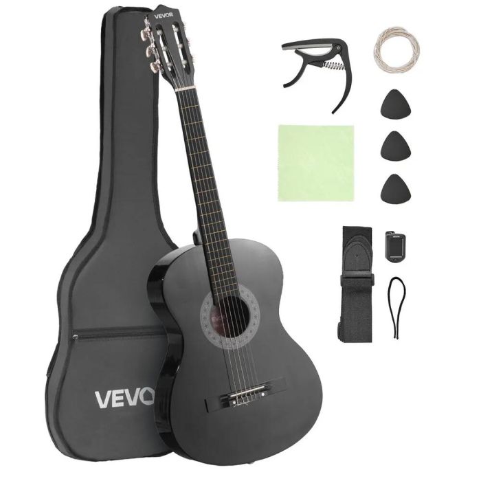Klasikinė medinė gitara 960 mm su priedais juoda
