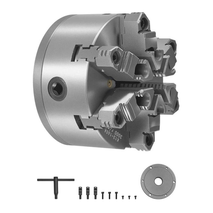 6 colių (160 mm) 6 kumštelių tekinimo staklių savaime centruojantis griebtuvas, HT300 medžiaga, metalo ir medienos apdirbimui