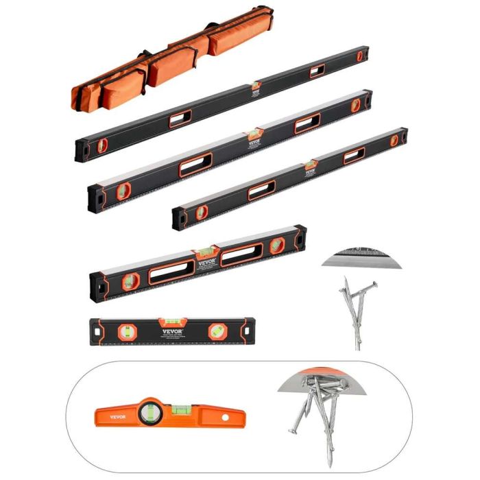 6 dalių torpedinis aliuminio gulsčiukų rinkinys, magnetinis, 10 colių