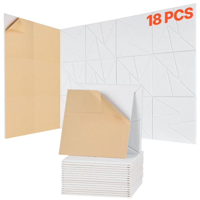 18 baltų akustinių putplasčio plokščių, 11,8x11,8x0,4 colių, garsui nepralaidžios, sienoms