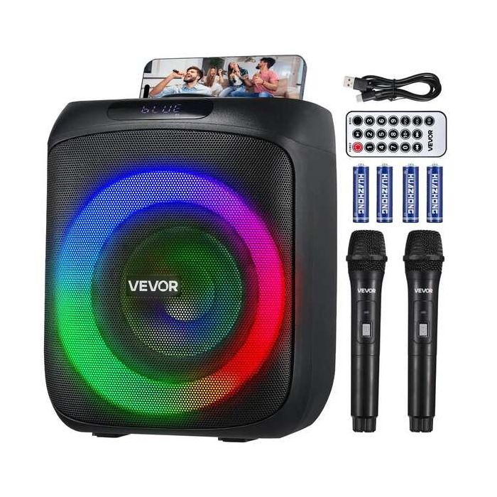 Nešiojamas 30W karaoke aparatas su 6,5" bluetooth garsiakalbiu ir 2 belaidžiais mikrofonais