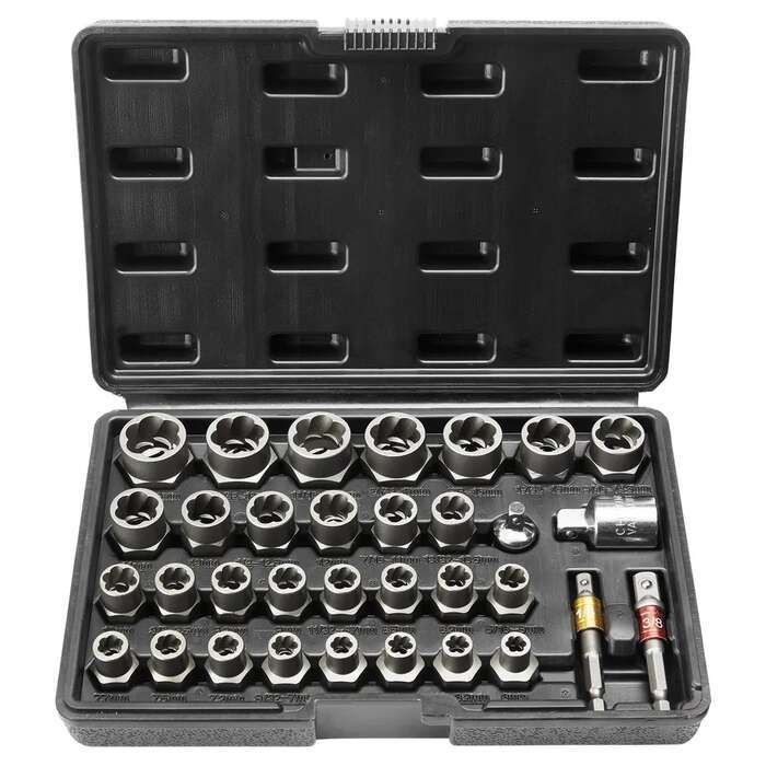 Varžtų ir veržlių ištraukiklių rinkinys, 29 d., CR-MO plienas, 6–10 mm, dėklas