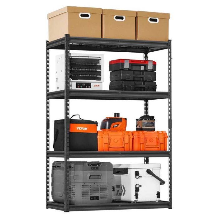 Sandėliavimo metalinės lentynos, 4 pakopų, 2400 svarų talpos, juodos, 60x40x20 colių