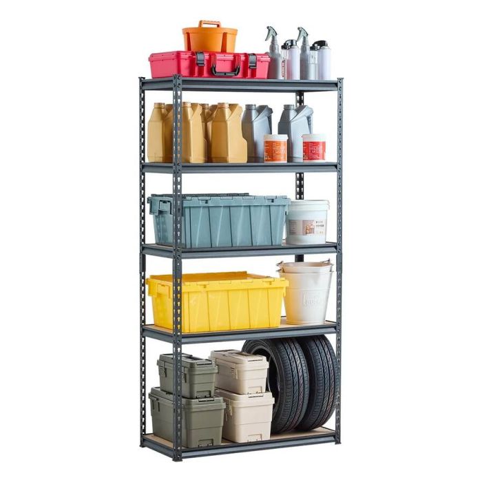 Reguliuojamos metalinės sandėliavimo lentynos, 5 pakopos, 2000 svarų, juodos spalvos, 71,4 x 36 x 16 colių