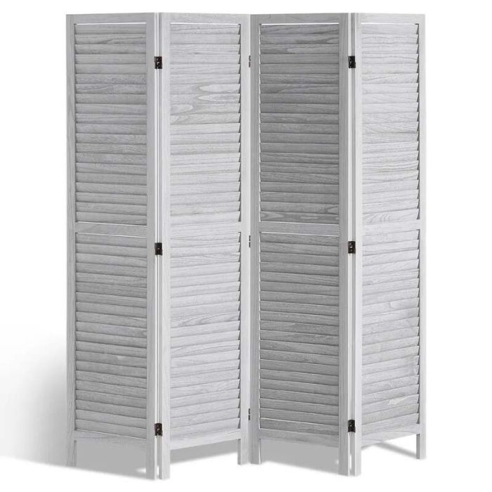 Vevor medinė kambario pertvara, 4 panelių, šviesiai pilka, 170 cm aukščio