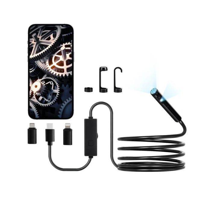 Endoskopinė kamera su šviesa, 1920P HD, 8+1 LED, IP67 atspari, 3 m kabelis, android/ios