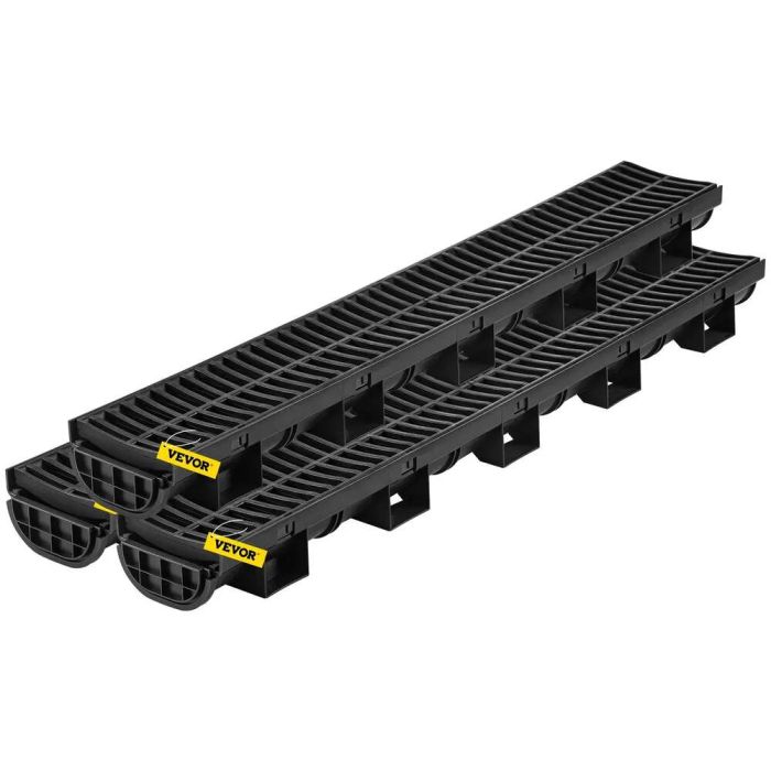 Tranšėjos drenažo sistema su plastikinėmis grotelėmis, 145x79 mm, HDPE, juoda, 3 vnt.