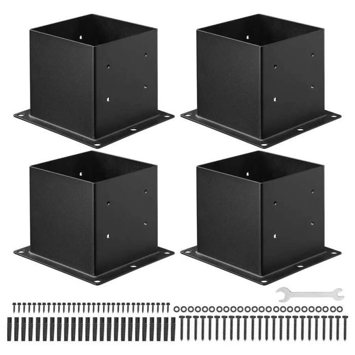Stiprus 4x4 anglinio plieno stulpų pagrindas, juodas, 92x92 mm, 4 vnt.