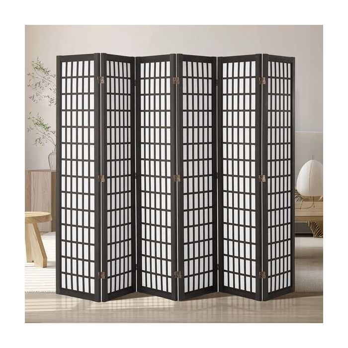 Sulankstoma japoniška kambario pertvara, 6 panelių, juoda