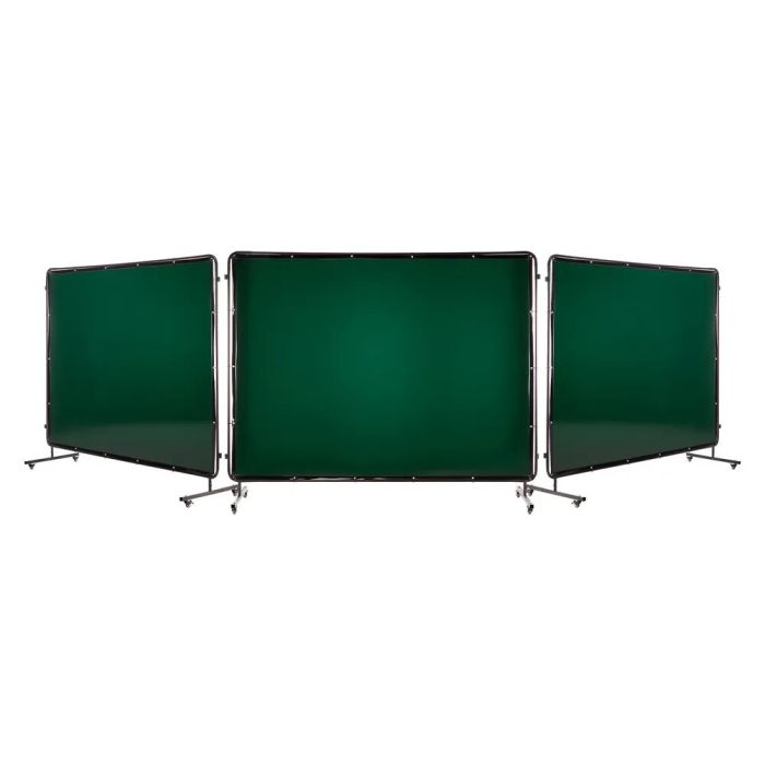 Suvirinimo ekranas su rėmu, 3 panelių, tamsiai žalias, 1,74x2,34 m, vinilo, ratukai