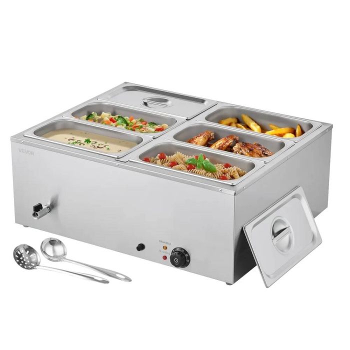 Elektrinis nerūdijančio plieno komercinis maisto šildytuvas, 1500 W, 6 indai